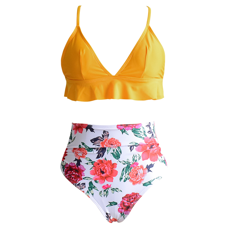 

Floral ruffled Swimwear High Waist Bikini Set Pretty