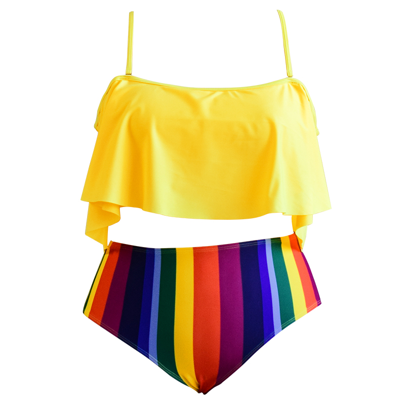 

Two-piece Rainbow Print Plus Size Swimsuit