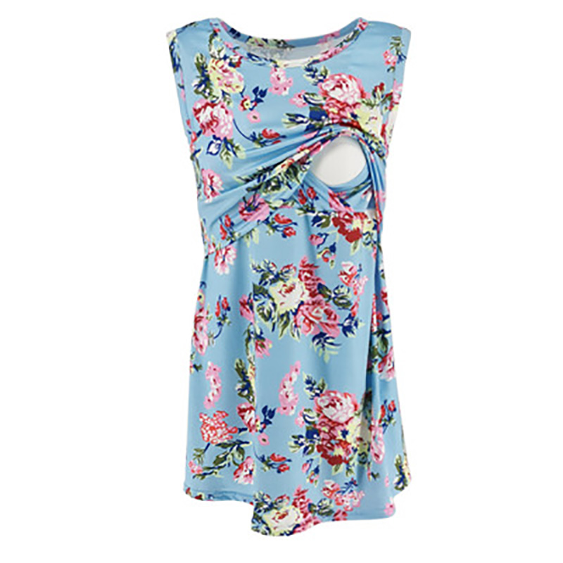 

Trendy Floral Print Sleeveless Maternity Nursing Top
