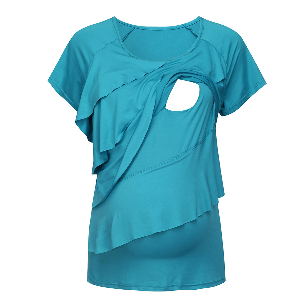 

Trendy Solid Ruffle Maternity Nursing Top