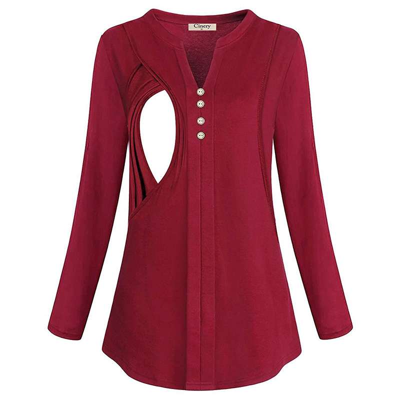 

Solid Zipper Long-sleeve Maternity Nursing Dress