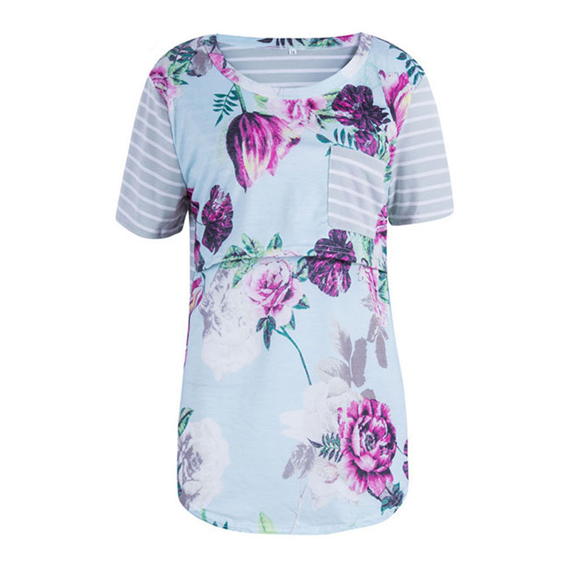 

Pretty Striped Floral Maternity Nursing Top