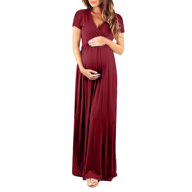 

Sexy Solid Pleated Maternity Dress