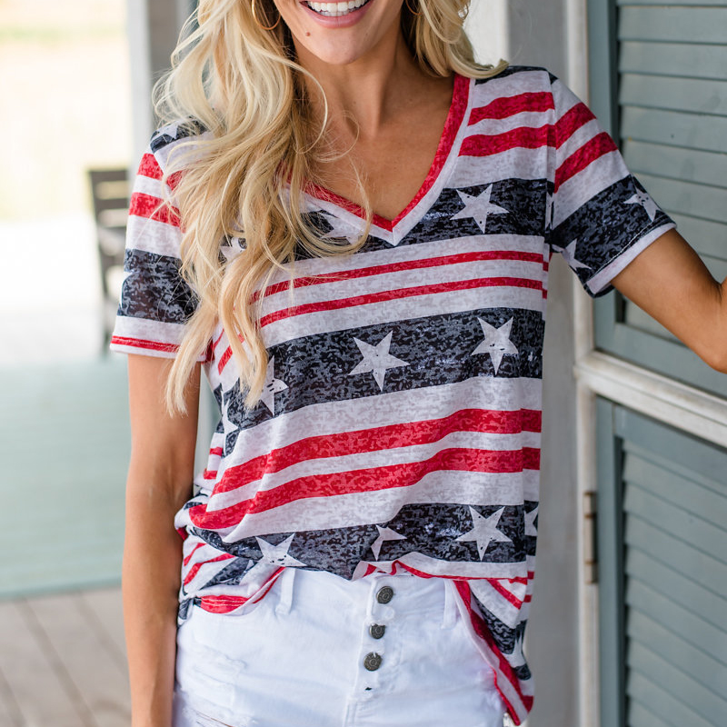 

Stylish Flag Print Short-sleeve Top