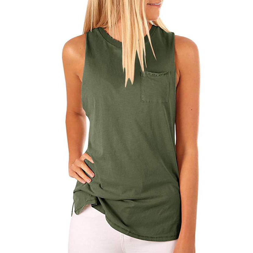 

Casual Solid Pocket Design Sleeveless Top
