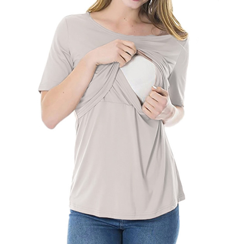 

Basic Solid Short-sleeve Maternity Nursing Top