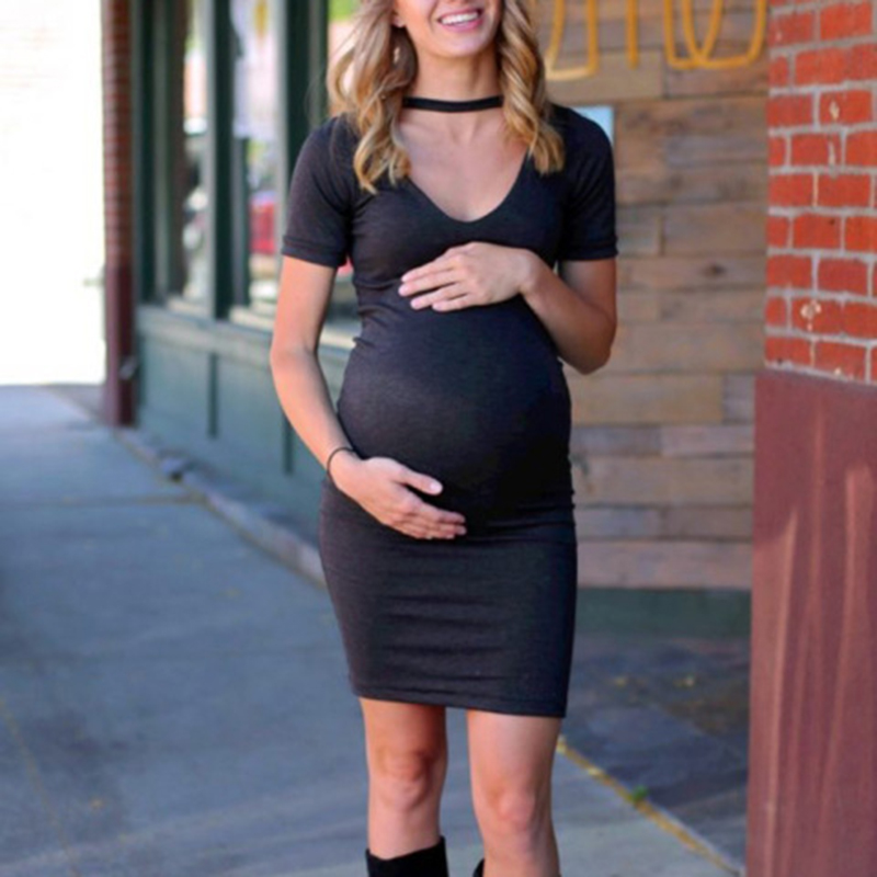 

Elegant Solid Short-sleeve Maternity Dress
