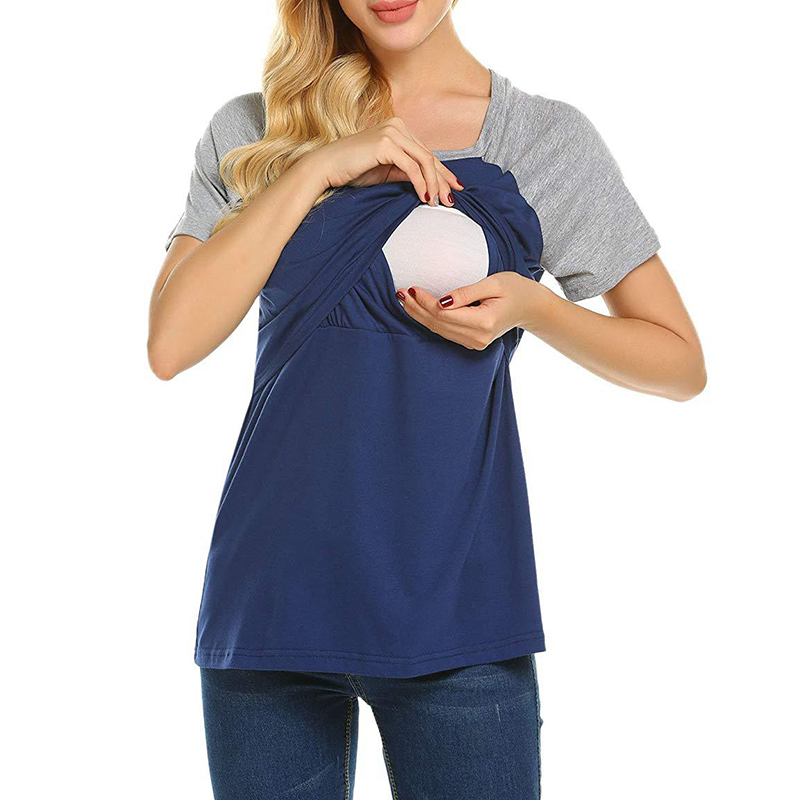 

Casual Color Contrast Maternity Nursing Tee
