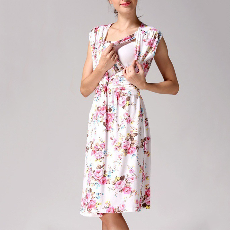 

Sleeveless Floral Tie-up Maternity Nursing Dress