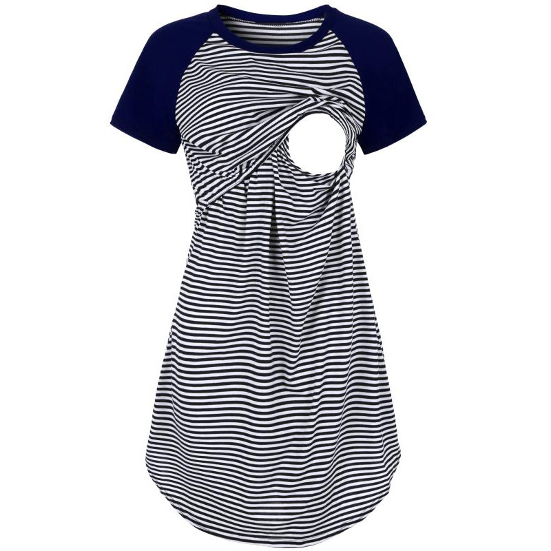 

Short-sleeve Striped Maternity Nursing Dress