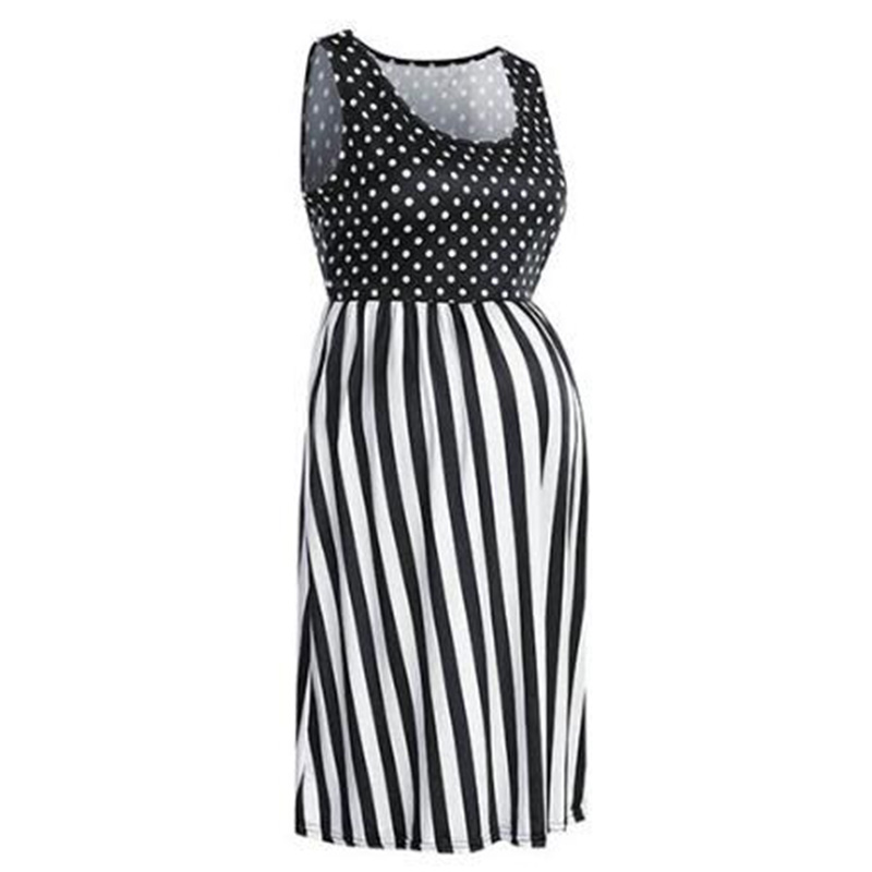 

Stylish Dotted and Striped Maternity Mini Dress