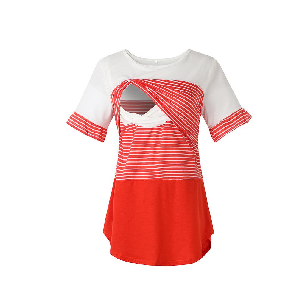 

Casual Striped Short-sleeve Nursing Top