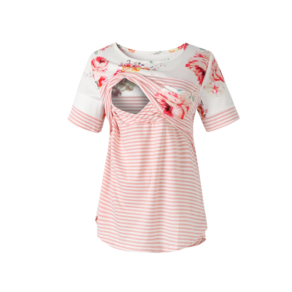 

Stylish Striped Short-sleeve Nursing Tee