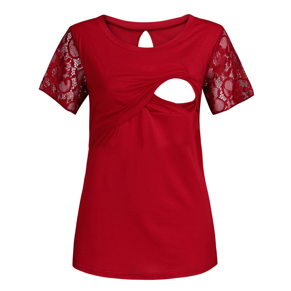 

Casual Lace Decor Short-sleeve Nursing Tee