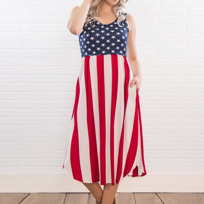 

Stylish Flag Design Sleeveless Midi Dress