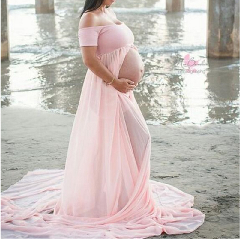 

Beautiful Solid Off Shoulder Maternity Dress