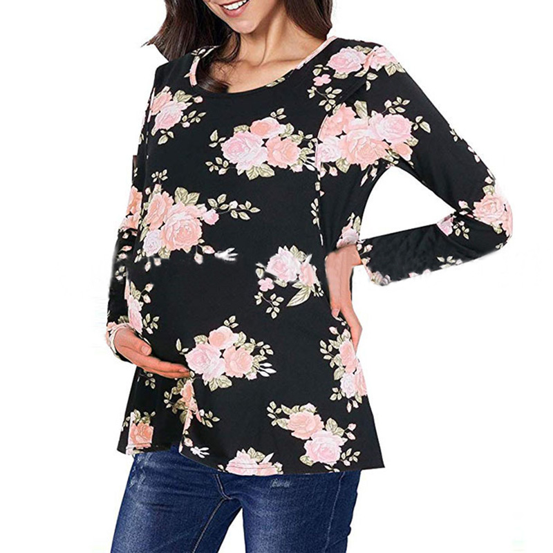 

Casual Floral Print Long-sleeve Nursing Tee