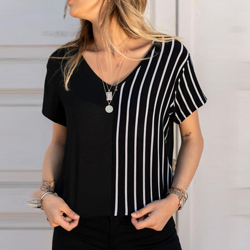 

Chic Striped Asymmetric Short-sleeve Tee