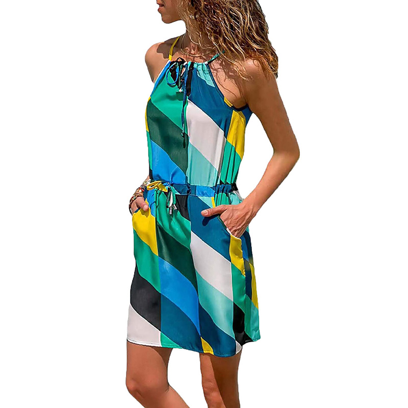 

Stylish Color Block Tie-up Slip Dress