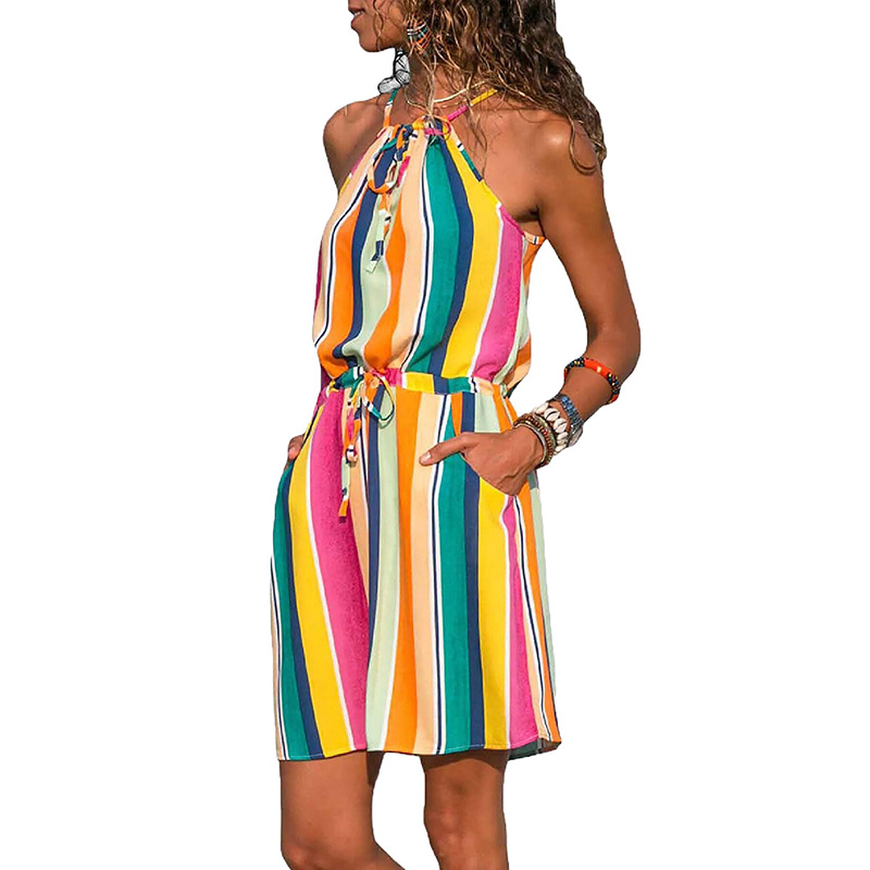 

Pretty Colorful Striped Tie-up Dress with Pocket