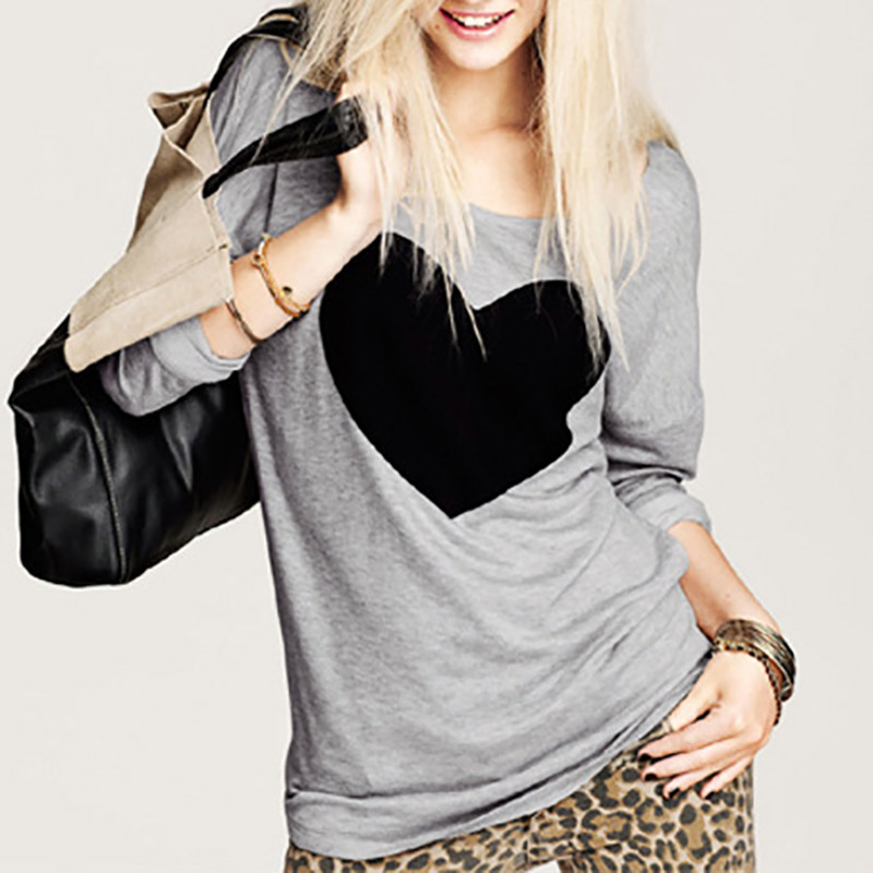 

Casual Solid Heart Printed Long-sleeve Top