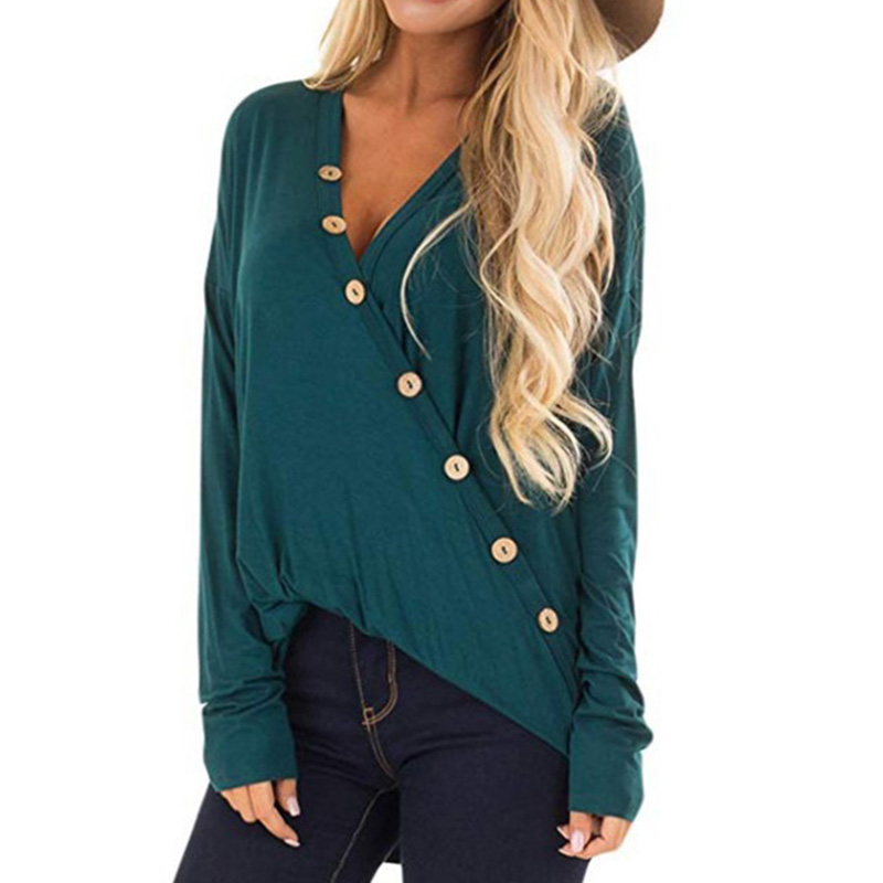 

Chic Solid Button Decor Long-sleeve Top