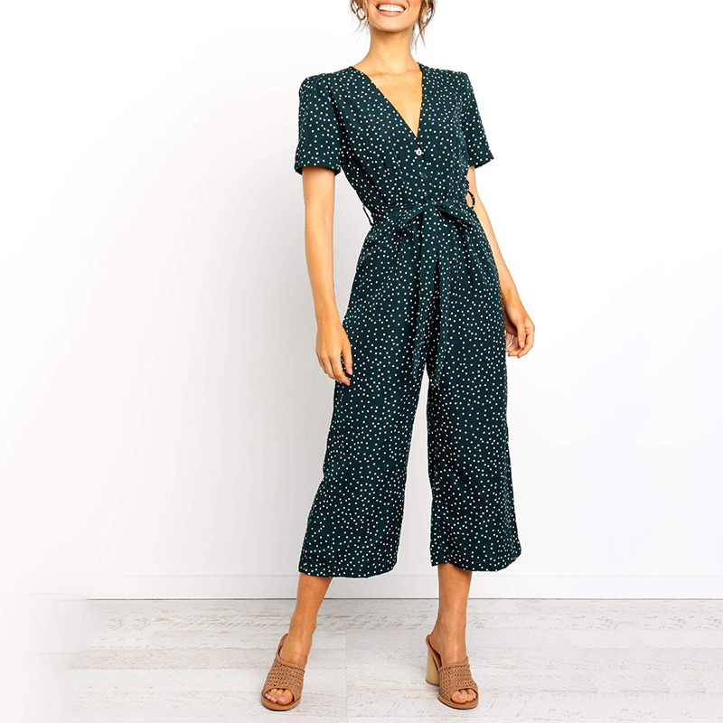 

Sassy Dotted Tie-up Short-sleeve Jumpsuit