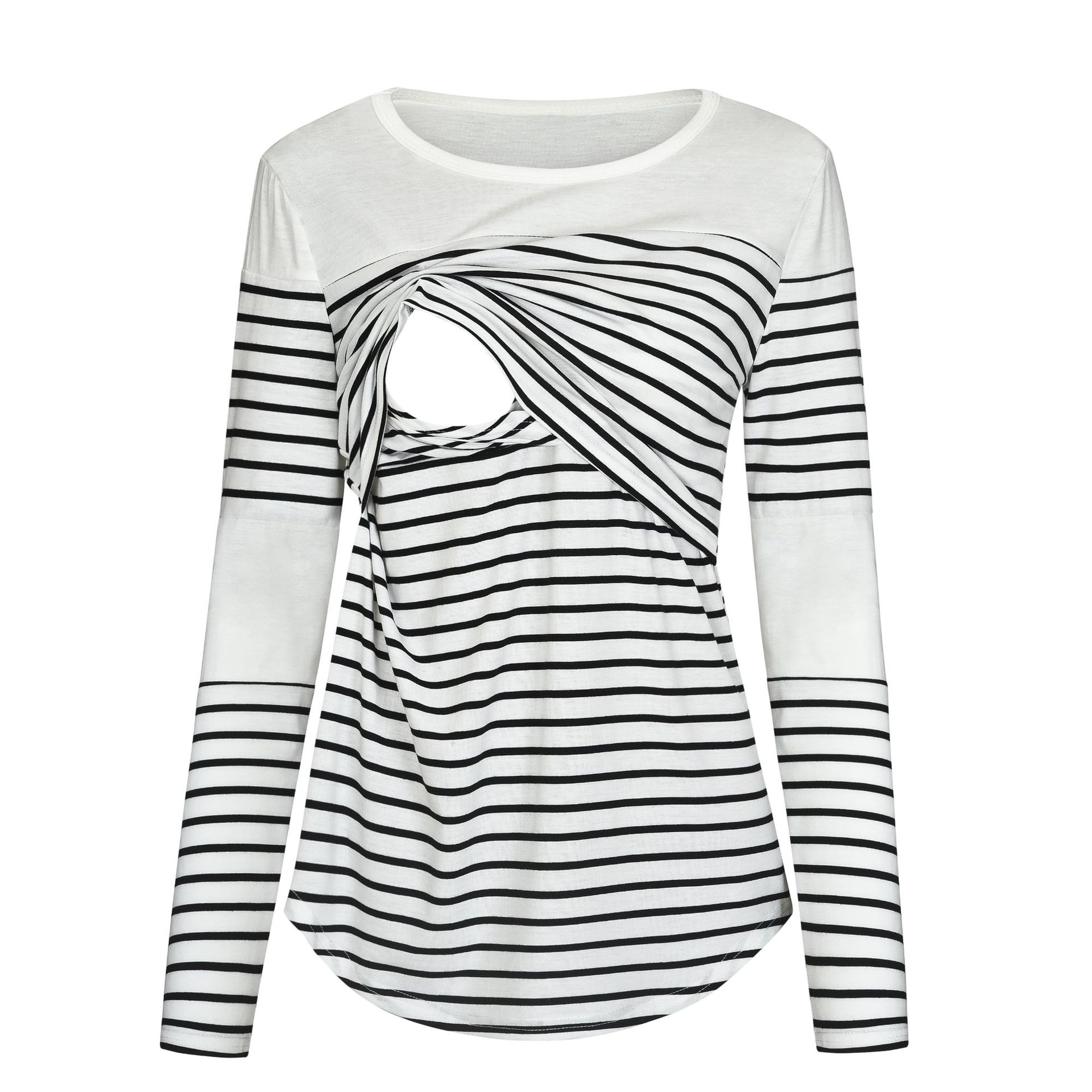 

Basic Striped Long-sleeve Nursing Tee