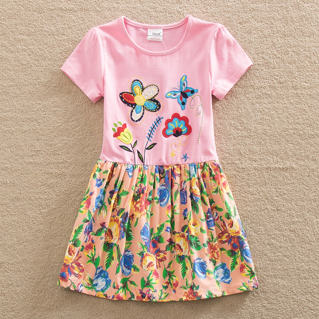 

Stylish Plant and Butterfly Pattern Flower Allover Splice Short-sleeve Dress
