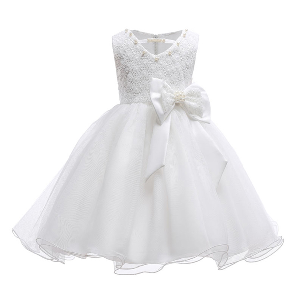 

Chic V-neck Bow-accent Sleeveless Wedding Dress in White for Girls