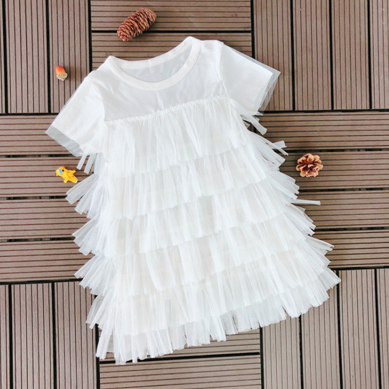

Baby/ Toddler Girl's Tiered Tassel Short-sleeve Dress