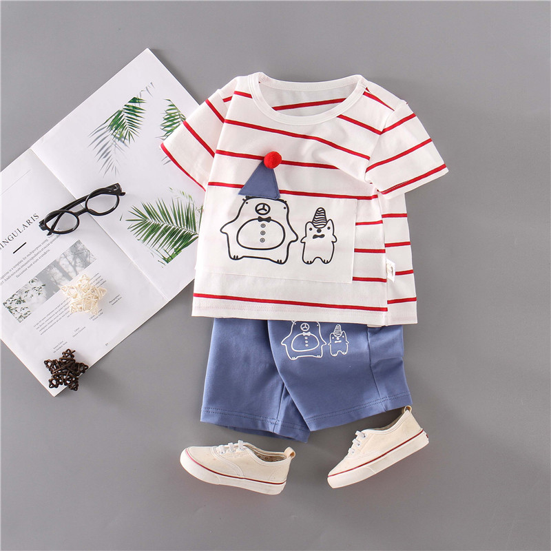 

2-piece Toddler Boy Adorable Animal Print Striped Top and Shorts Sets