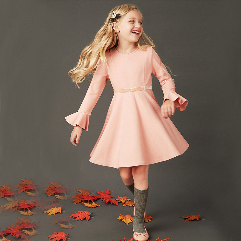

Beautiful Solid Ruffled Long-sleeve Dresses
