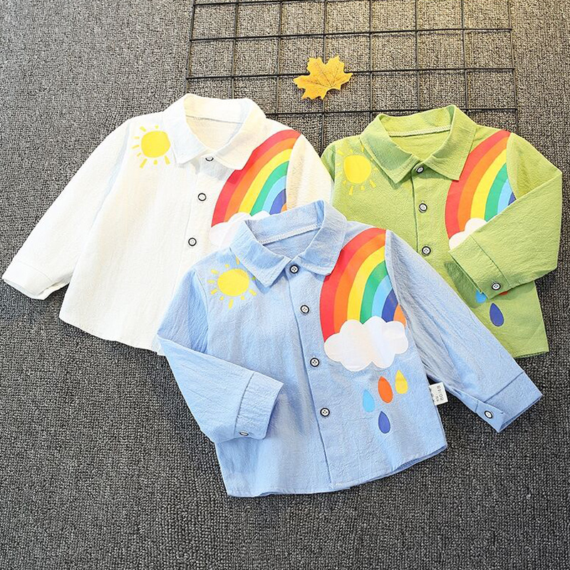 

Toddler Boy Rainbow Sun Print Lapel Collar Button Design Long-sleeve Shirt