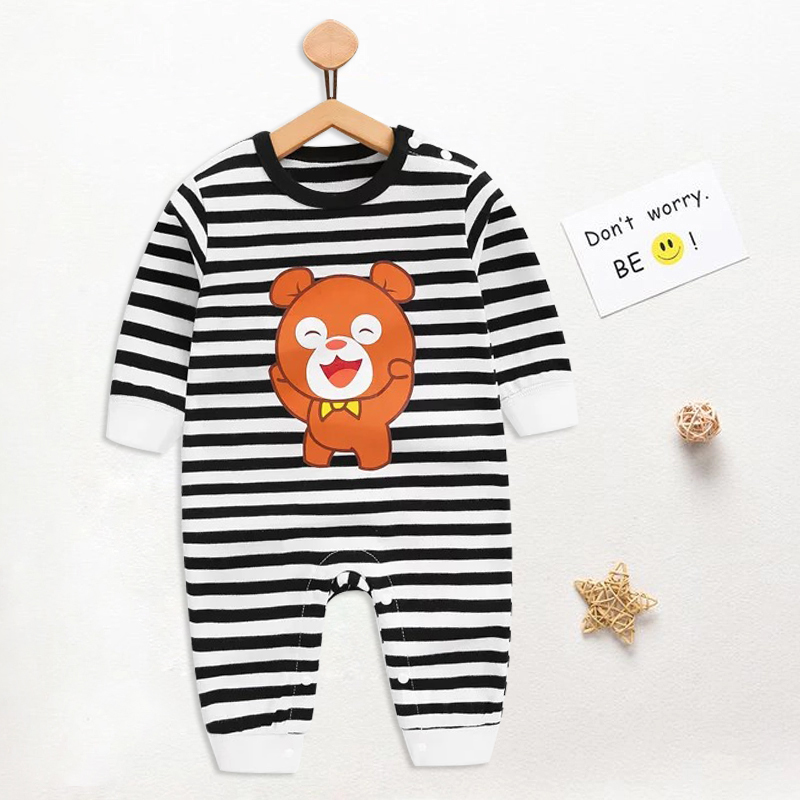 

Baby Boy Cute Bear Print Stripe Long-sleeve Jumpsuit