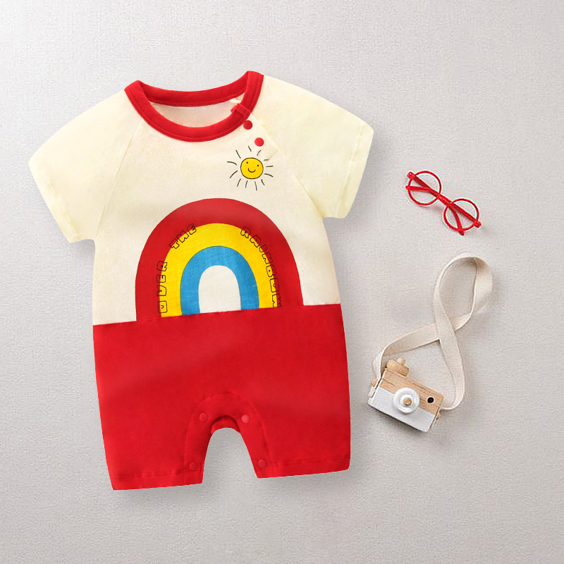 

100% Cotton Rainbow Color Block Short-sleeve Baby Romper