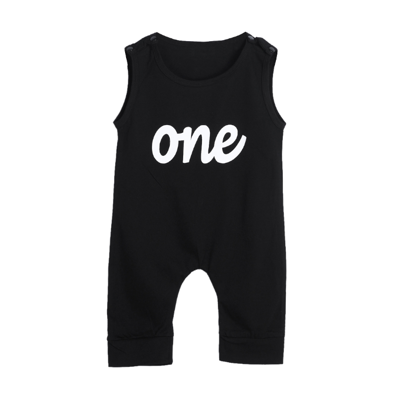 

Fun Letter Print Sleeveless Jumpsuit in Black for Baby Boy