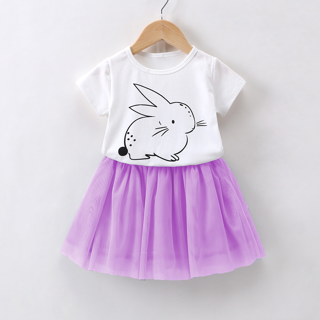 

Lovely Rabbit Print Short-sleeve Tee and Mesh Skirt Set for Toddler Girls and Girls