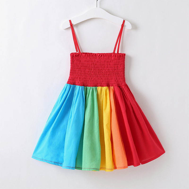 

Beautiful Rainbow Colors Splice Slip Dress for Toddler Girl
