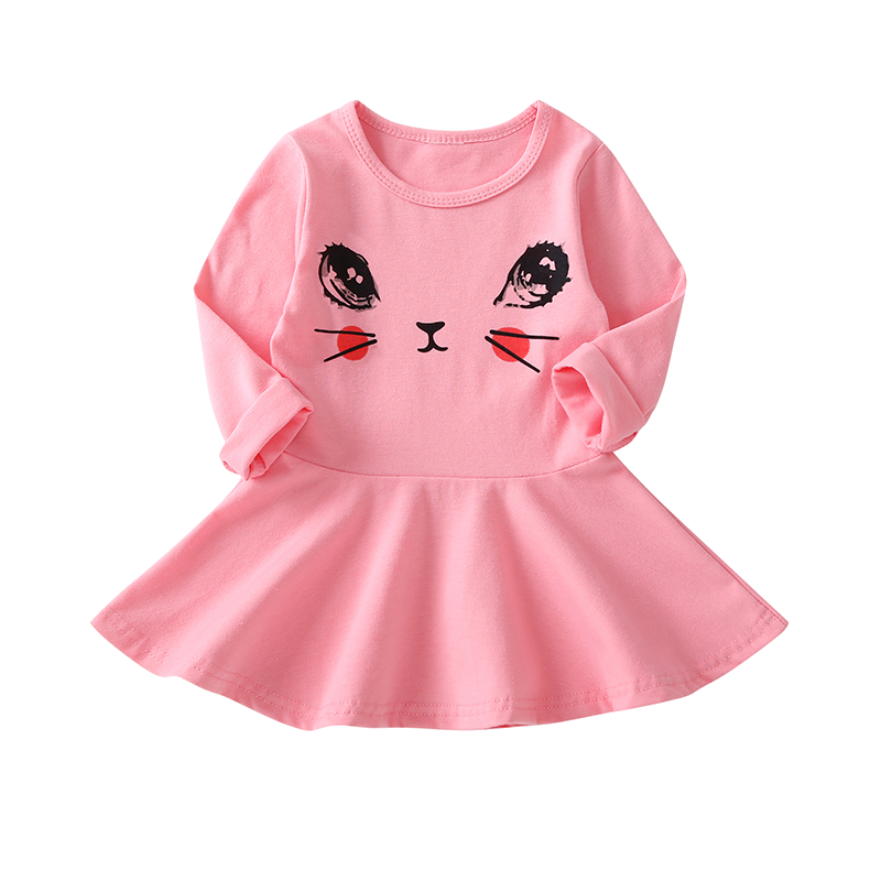 

Super Cute Cat Print Long-sleeve Dress for Baby and Toddler Girl