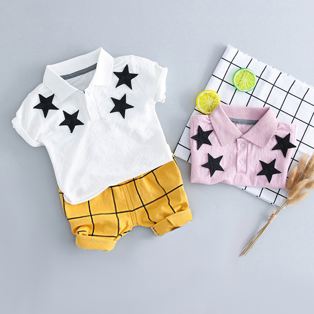 

Star Applique Top and Plaid Pants Set