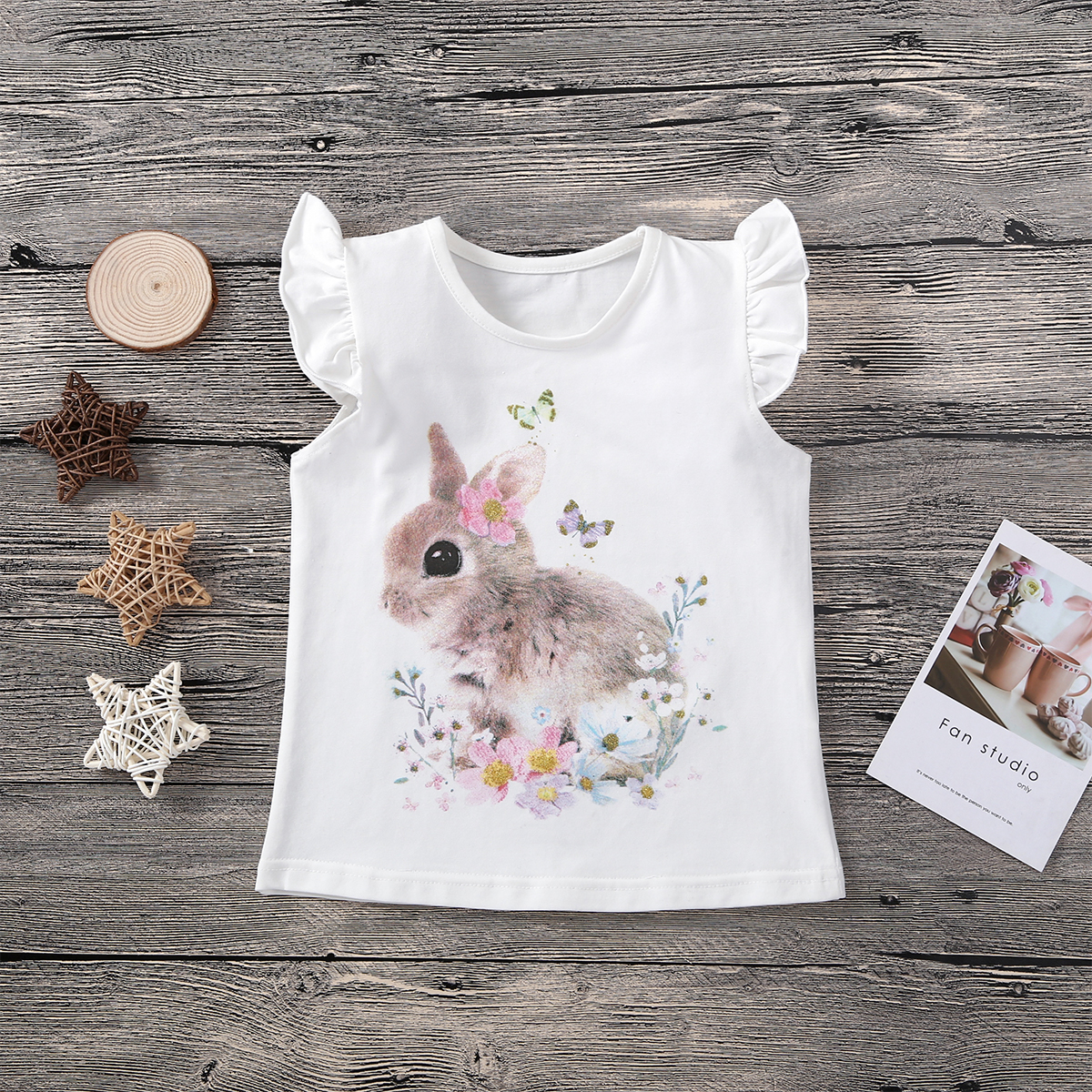

Baby / Toddler Girl Stylish Rabbit Print Ruffle-sleeve Tee