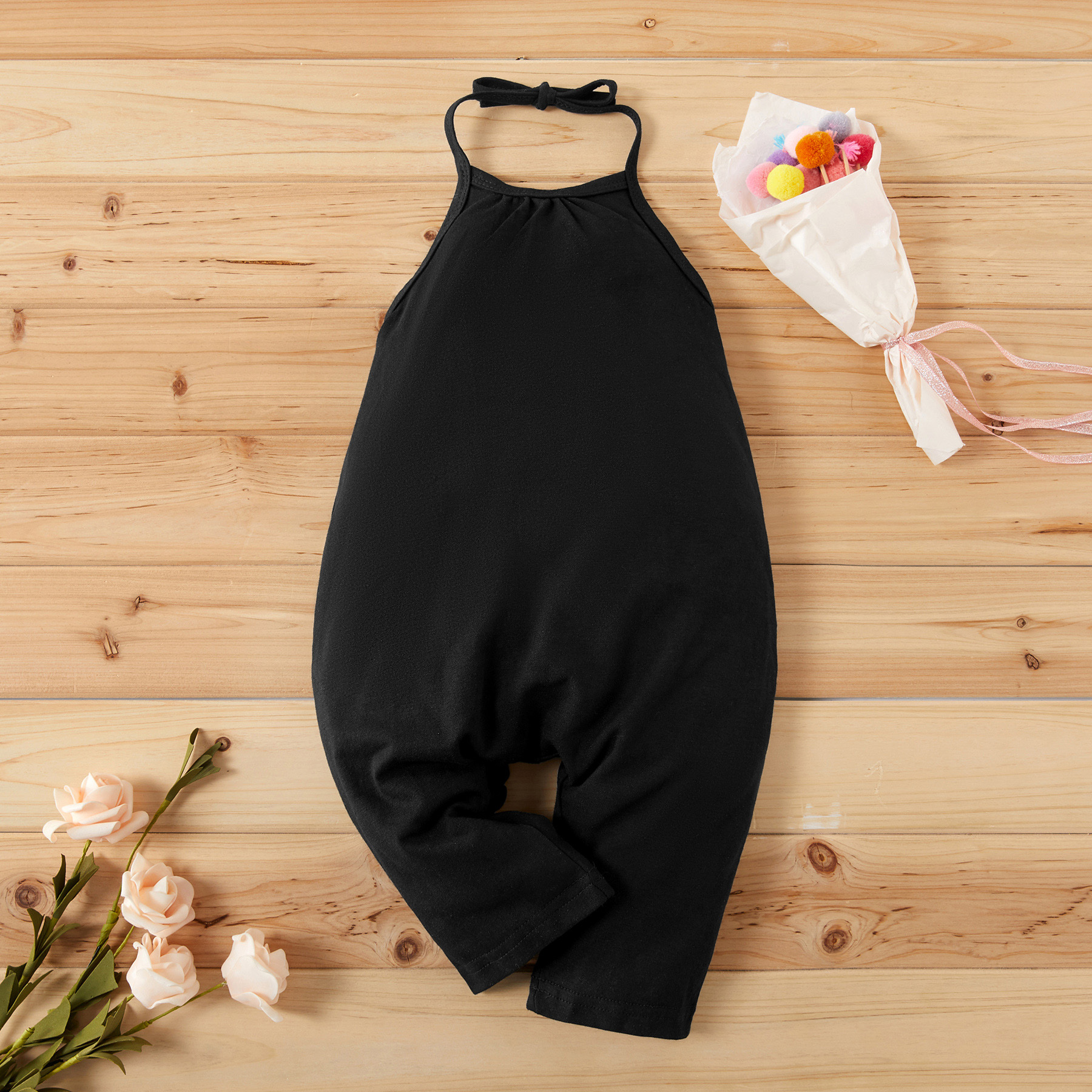 

Solid Backless Sleeveless Baby Jumpsuit