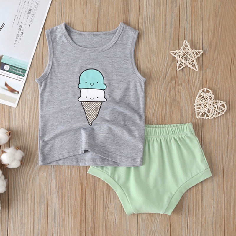 

2-piece Baby / Toddler Boy Adorable Icecream Print Tank and Shorts Set