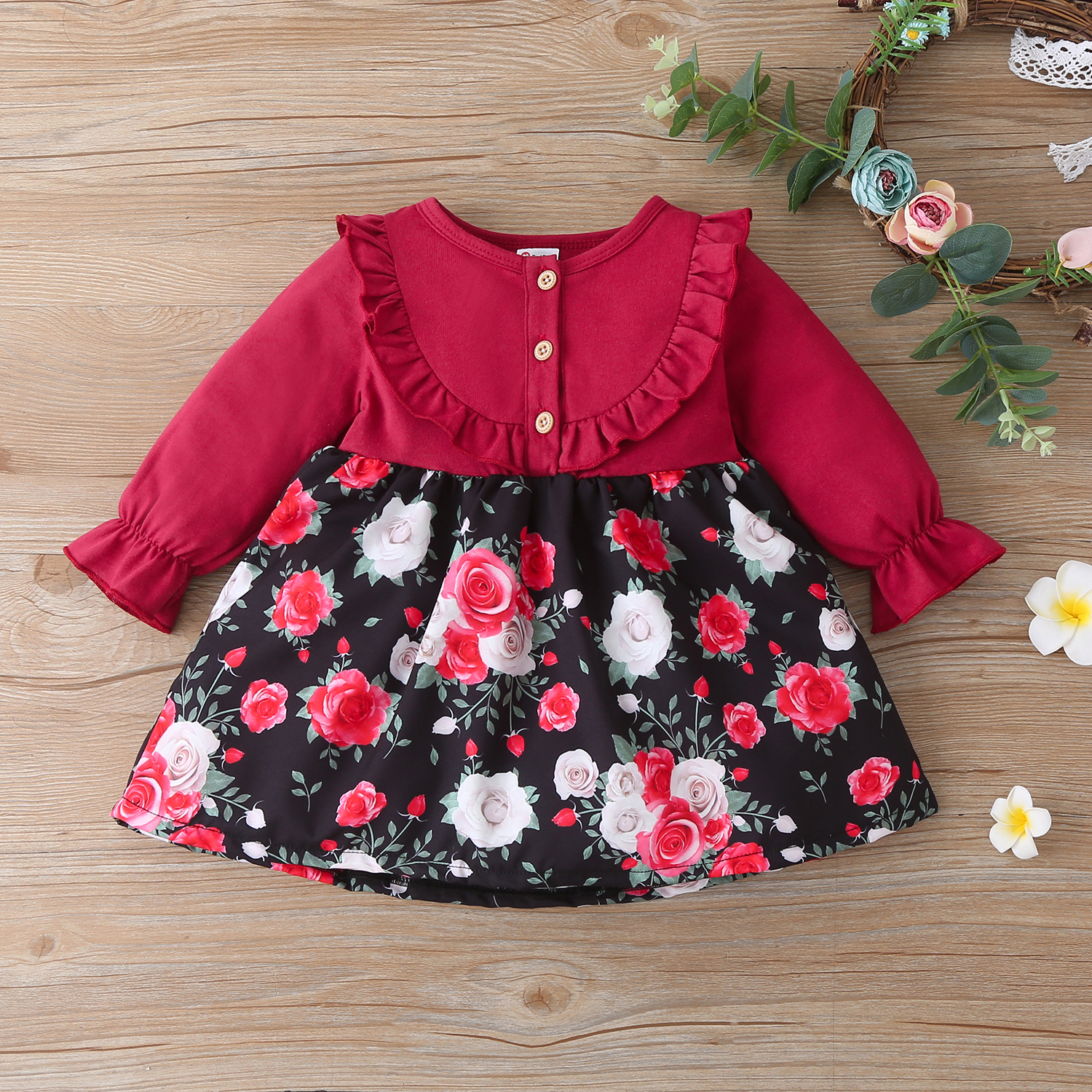 

Baby Girl Floral Sweet Long-sleeve Cotton Dress