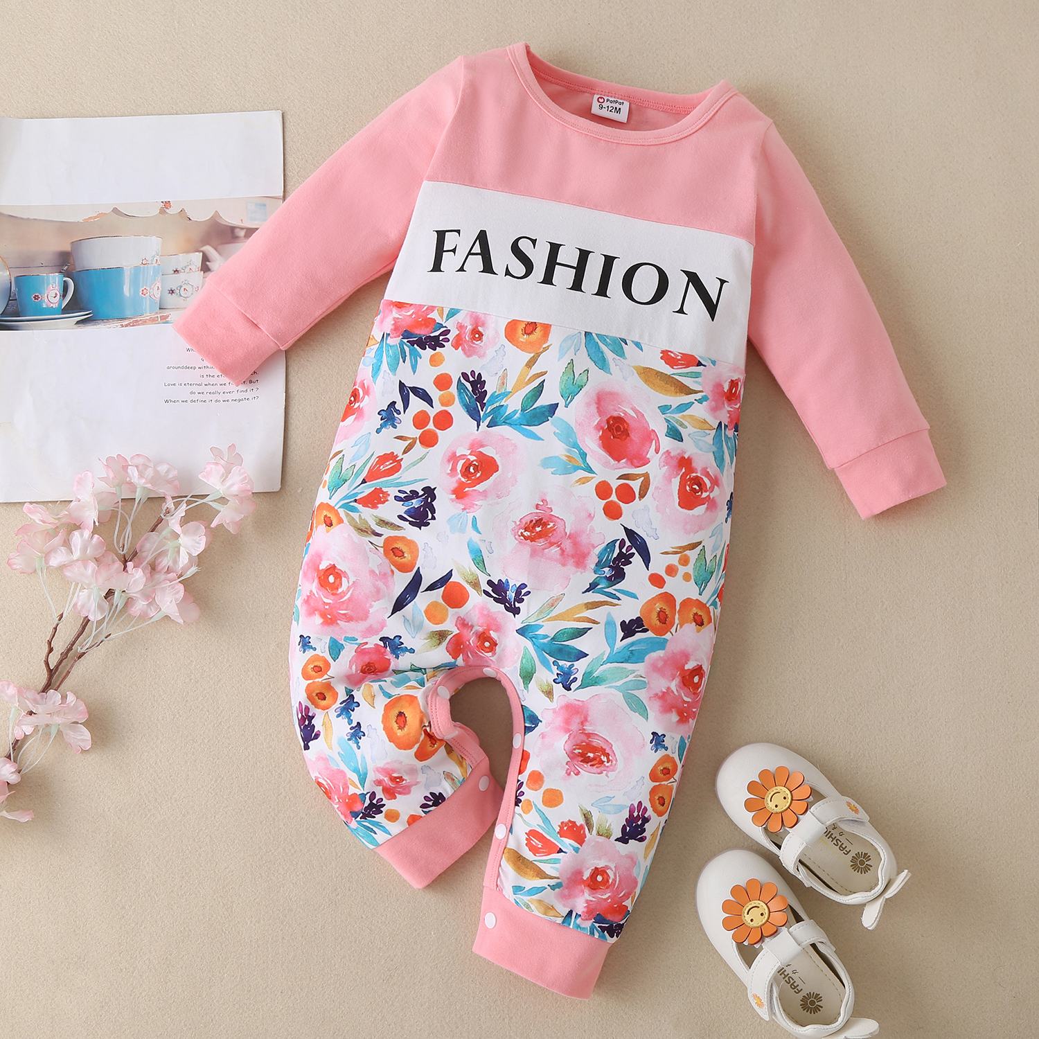 

1pc Baby Girl Long-sleeve Cotton Sweet Floral Jumpsuits