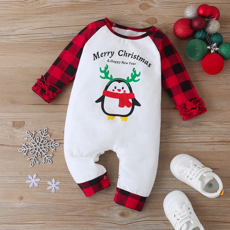 

Baby Christmas Penguin Plaid Jumpsuit