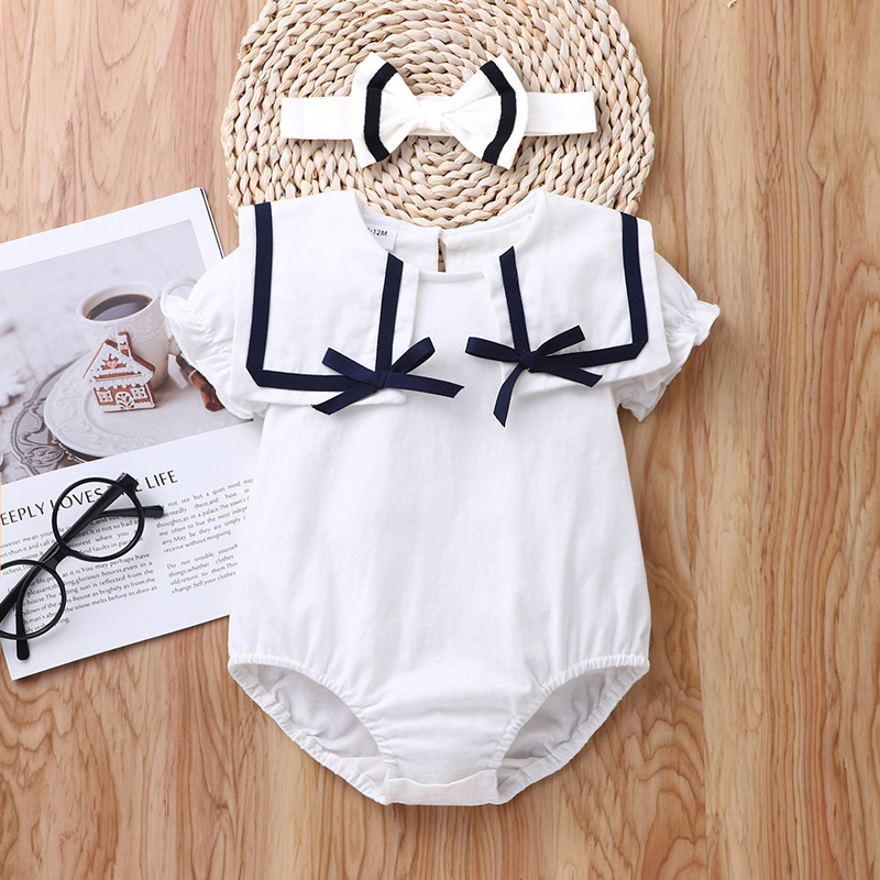 

100% Cotton 2pcs Solid White Short-sleeve Baby Romper Set
