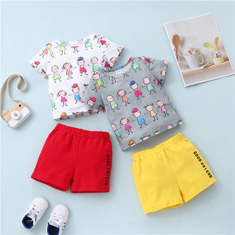 

2pcs Cartoon Pattern Letter Print Short-sleeve Baby Sets