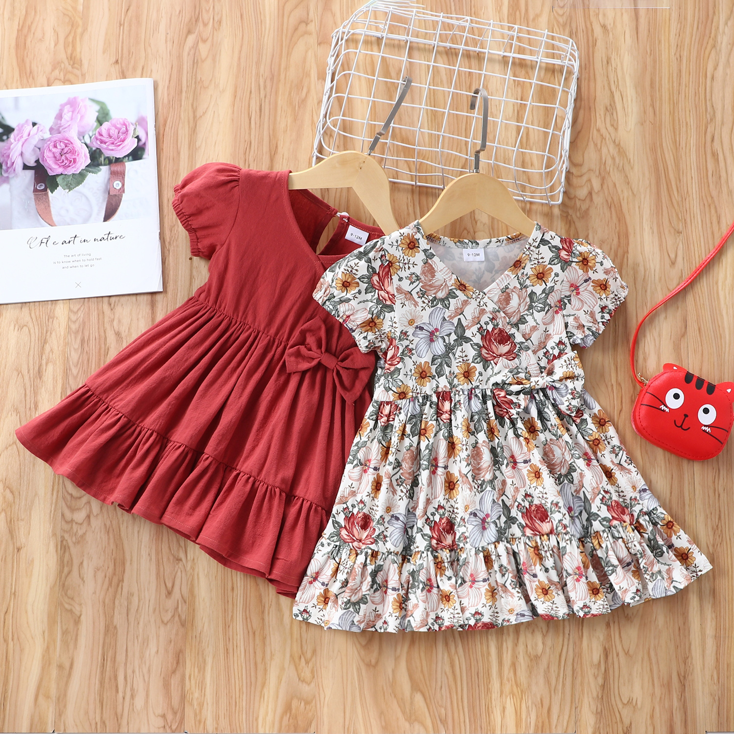 

Solid or Floral Allover Puff-sleeve Baby Dress